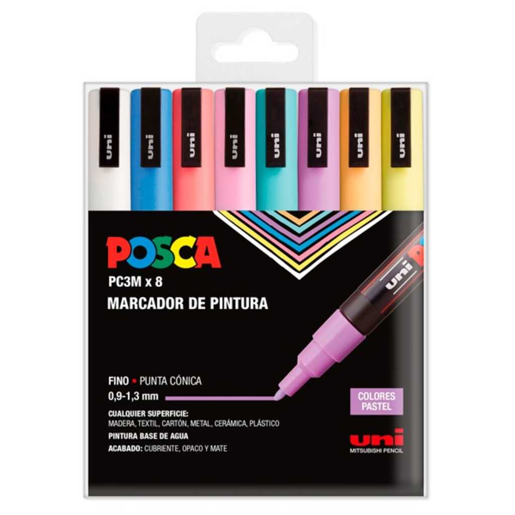 pack 8 rotuladores posca pc3-m pastel