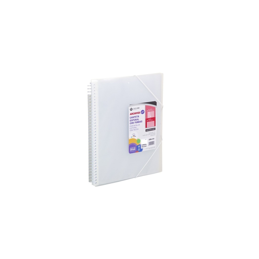 carpeta 20 fundas a4 espiral tapa transp