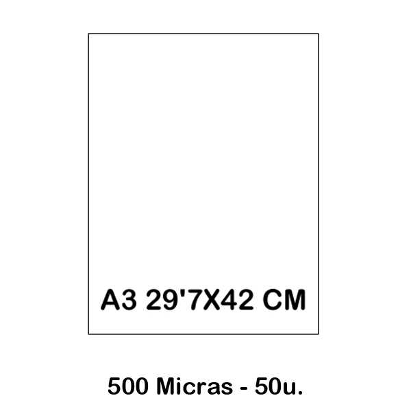 paquete 50 tapas a3 500mic. transparente