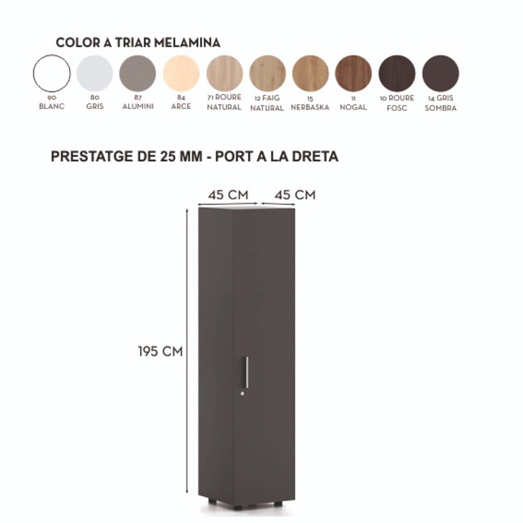 armario 195x45x45cm p.derecha est.25mm