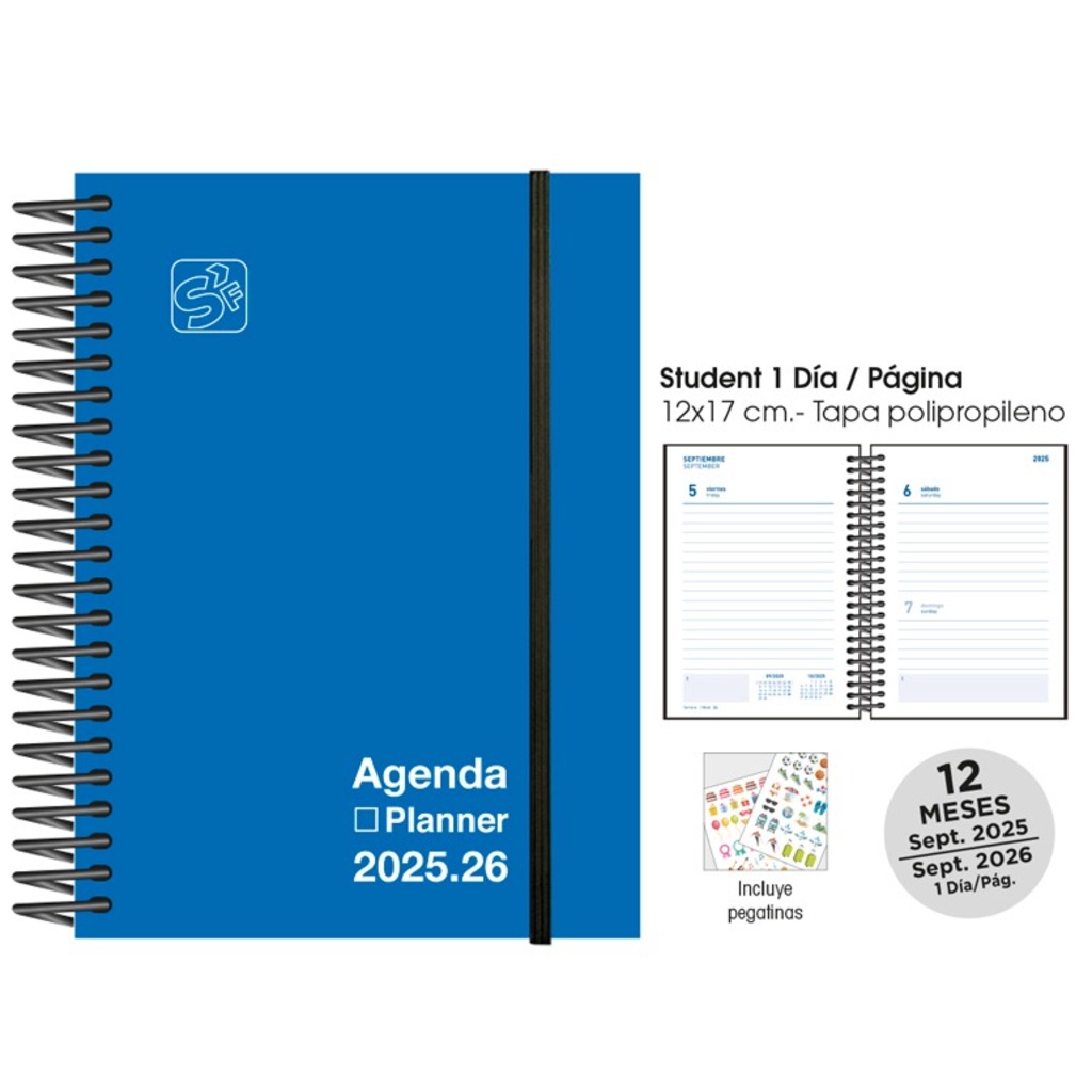 agenda esc. d/p 12x17 25/26 azul
