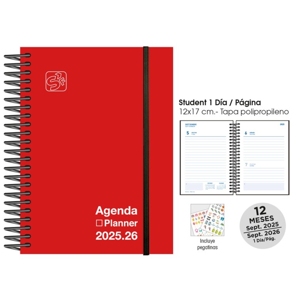 agenda esc. d/p 12x17 25/26 rojo