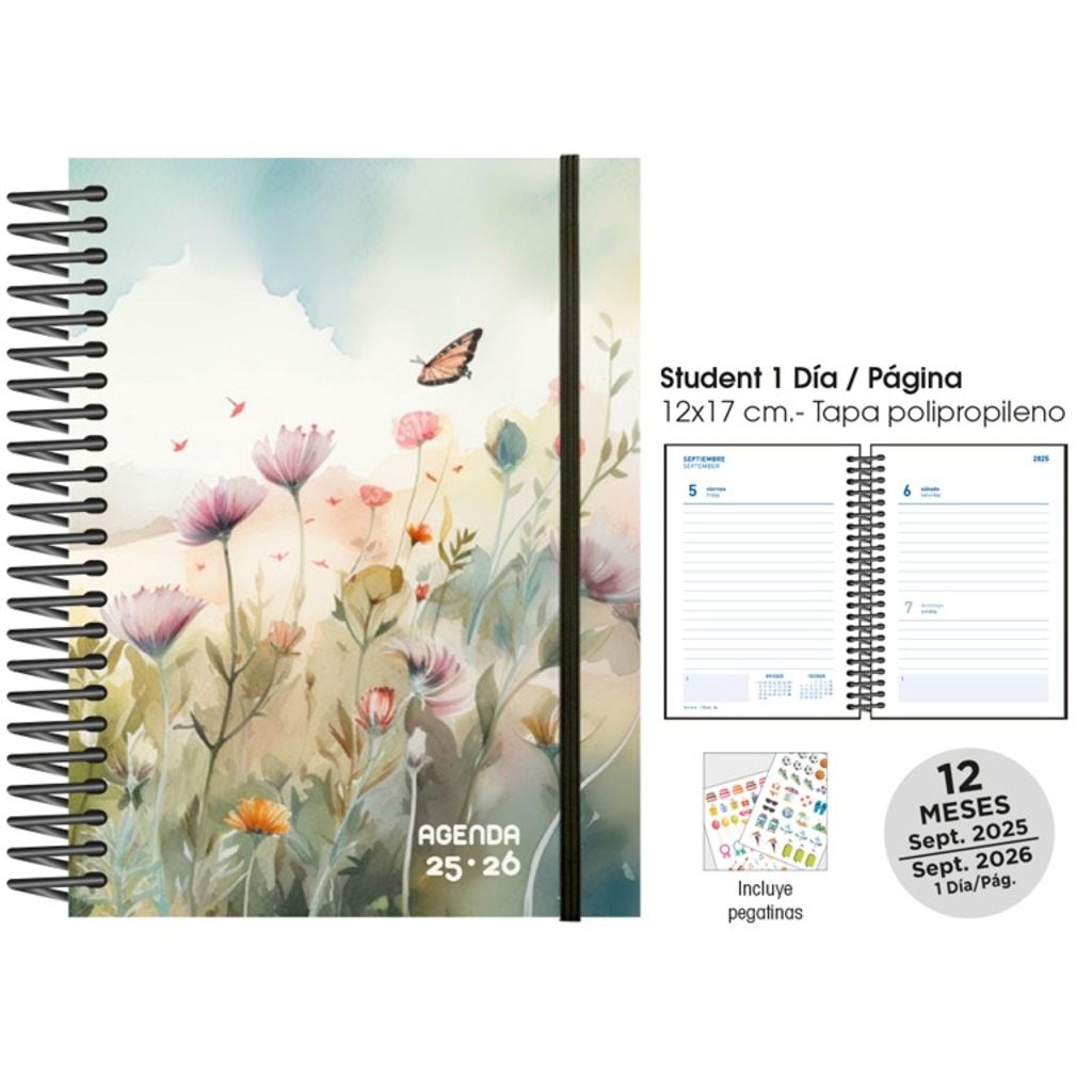 agenda esc. d/p 12x17 25/26 acuarela