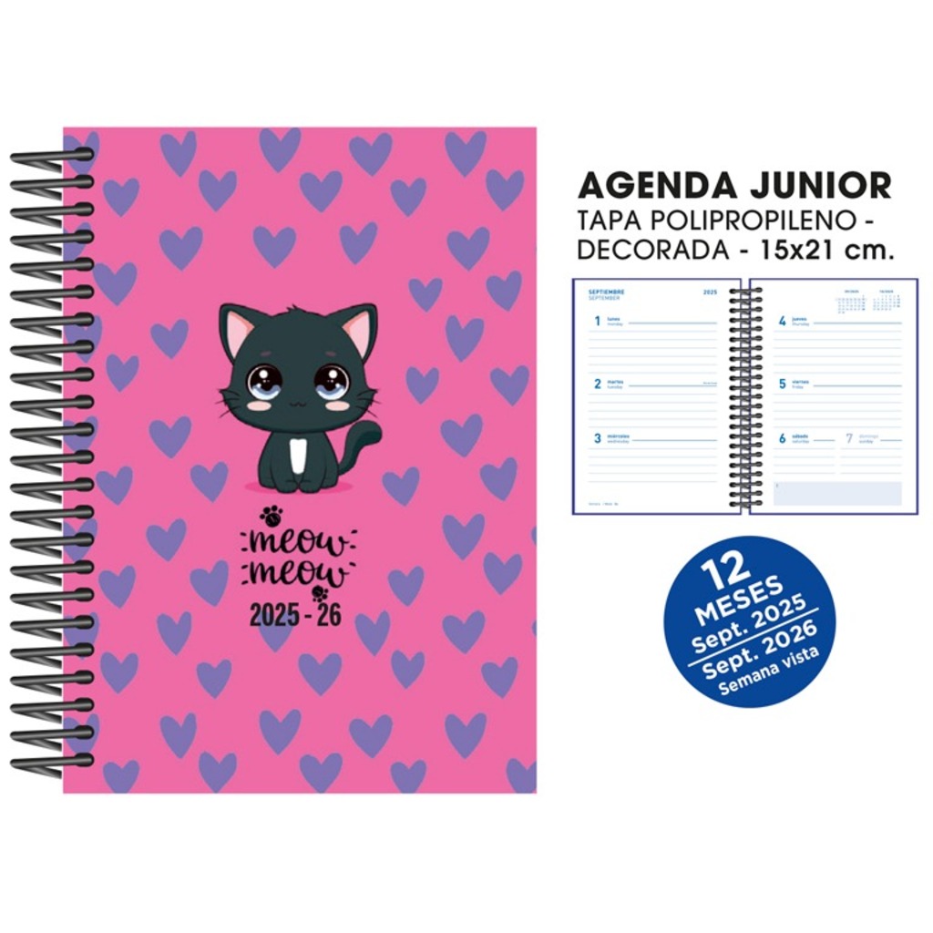 agenda esc. s/v 15x21 25/26 cats rosa