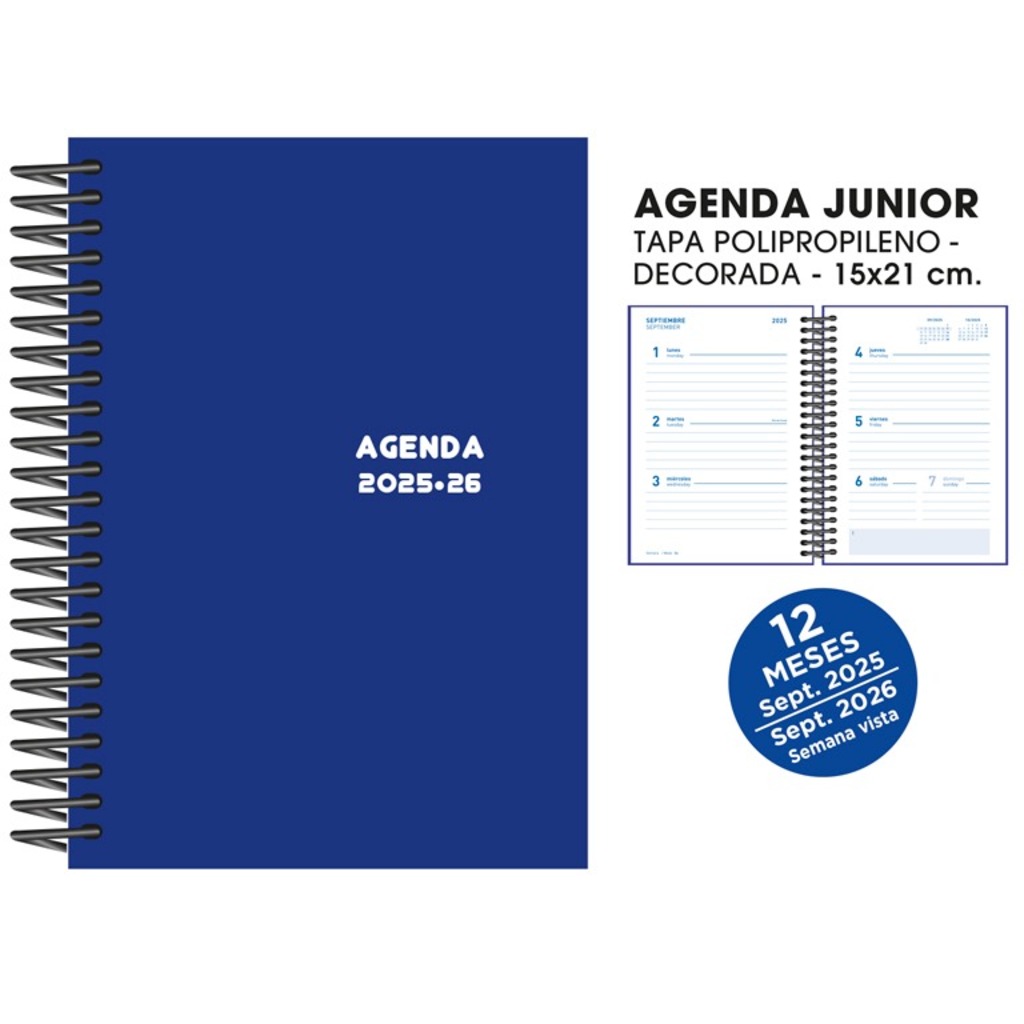 agenda esc. s/v 15x21 25/26 azul
