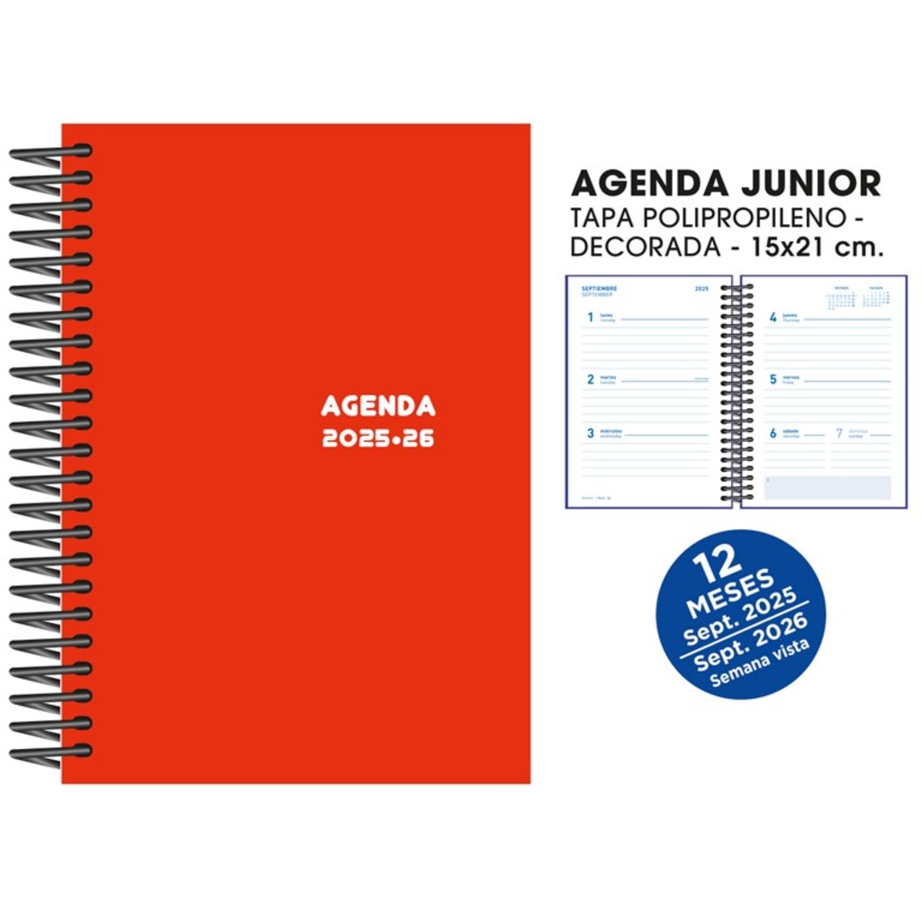 agenda esc. s/v 15x21 25/26 rojo