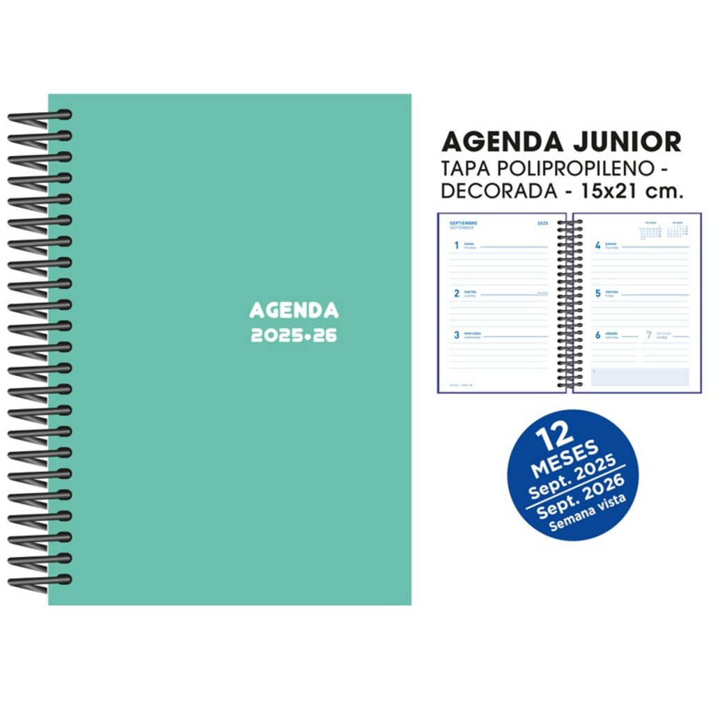 agenda esc. s/v 15x21 25/26 turquesa
