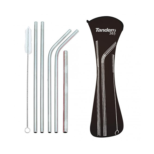 set pajitas acero tandem negro