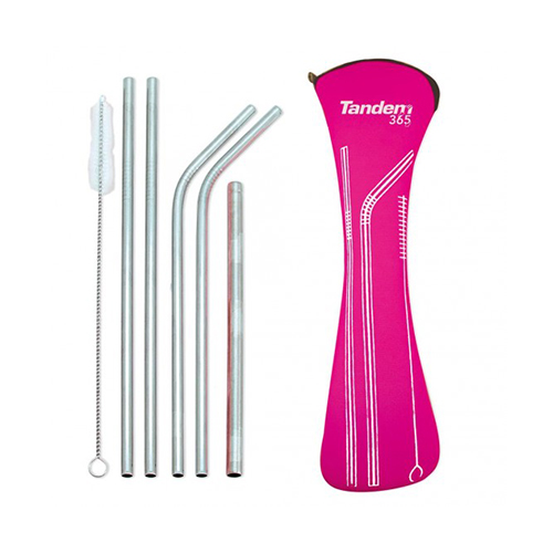 set pajitas acero tandem rosa