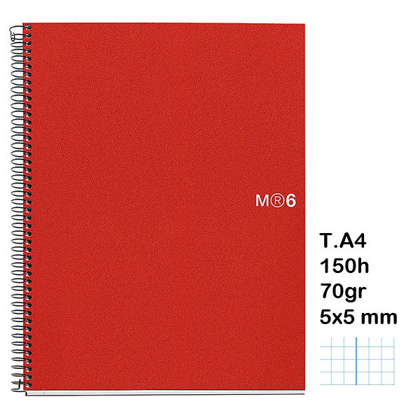 cuaderno a4 note book 150h 70gr rojo