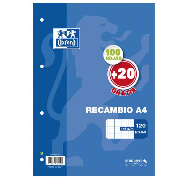 recambio a4 100+20h 4x4mm oxford