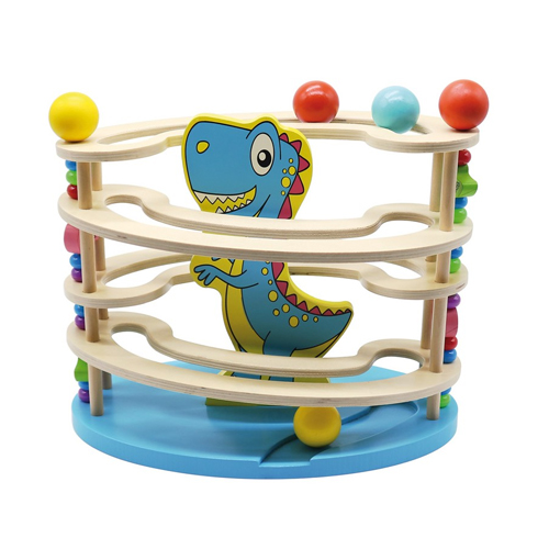 wooden dinosaur roll ball game