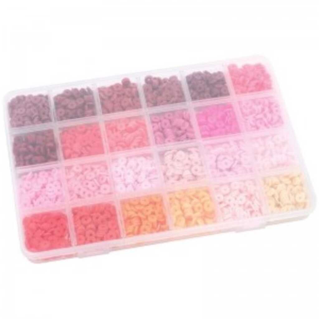 set of beads heishi red pink