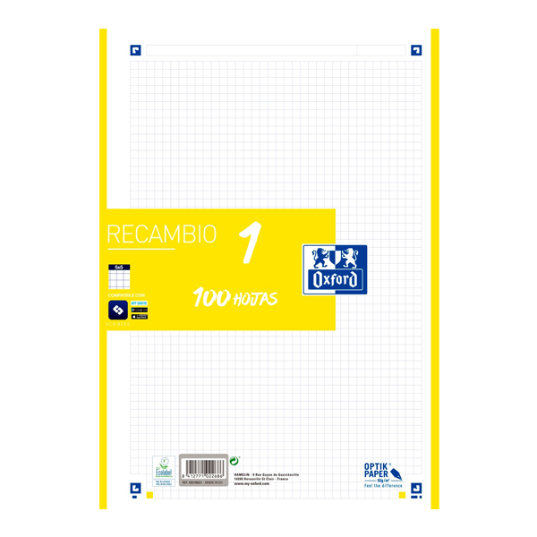 recambio a4 oxford 100h 90gr 5x5 lima