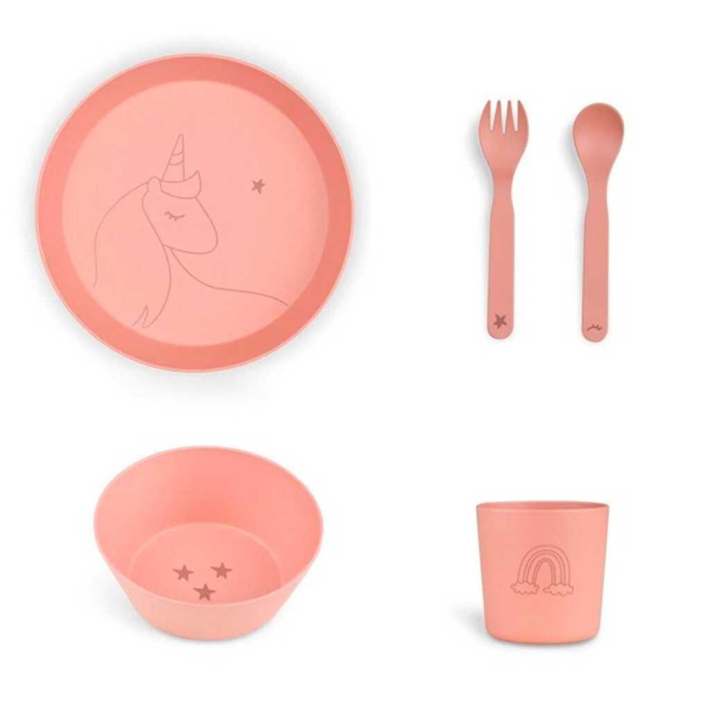 citron vajilla/cubiertos unicornio rosa