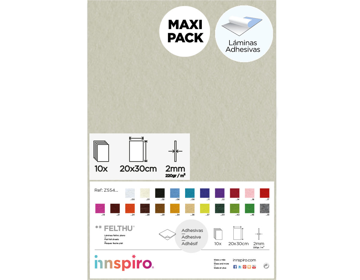 fieltro 20x30cm adhesivo 220gr gris