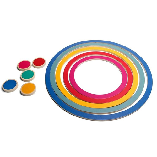joc de 5 cercles de colors i fusta