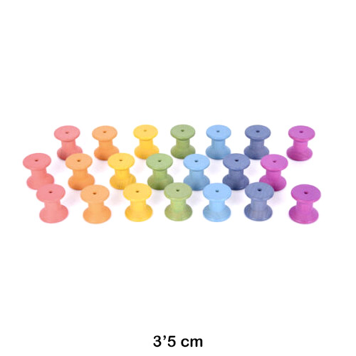 carretes de madera arcoiris - 21 piezas