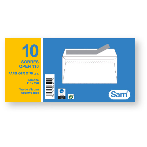 paq.10 sobres offset 110x220 90g blanco