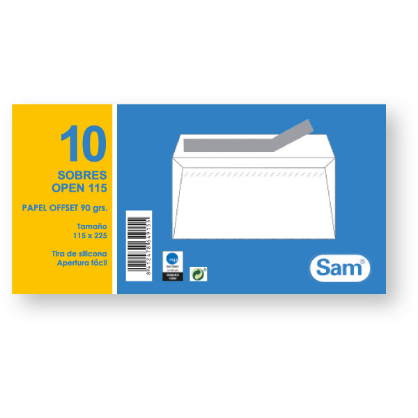 paq.10 sobres offset 115x225 90g blanco