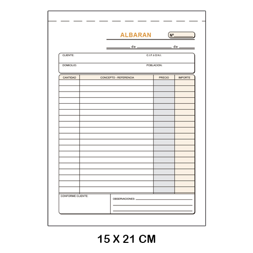 talonario albaran 1/4 natural 50x2 hojas