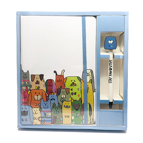 set cuaderno a5/boligrafo stay pawsitive