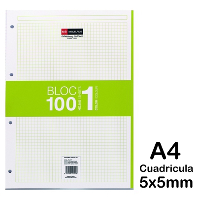 rec. a4 5x5mm 100hojas 70gr. verde kiwi