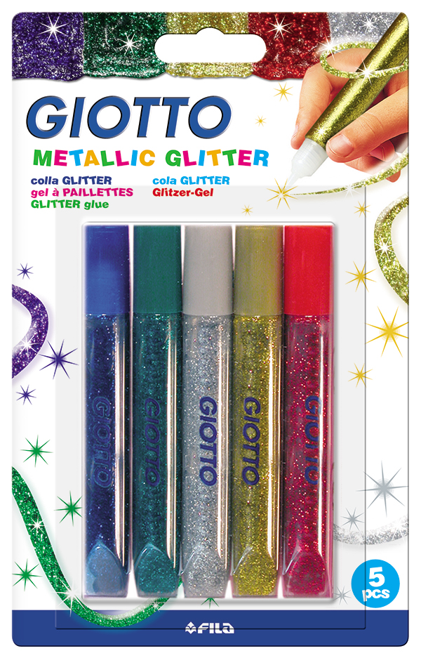 blister 5 tubos glitter glue metallic