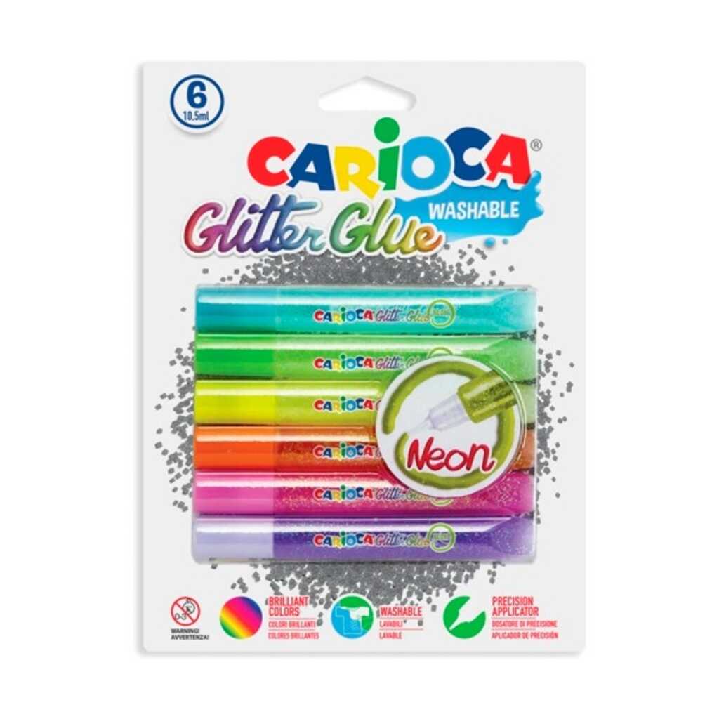 blister 6 glitter glue fluo carioca