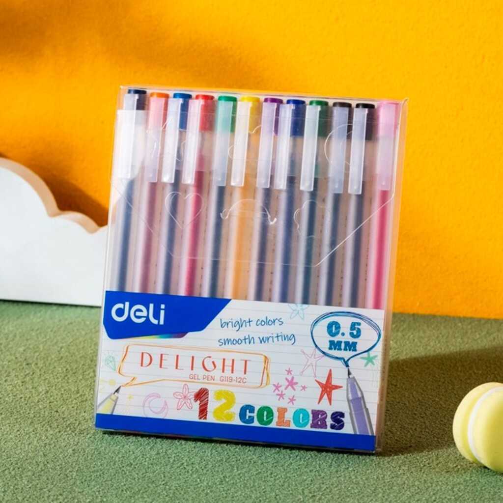 estuche 12 roller gel deli 0,5mm colores