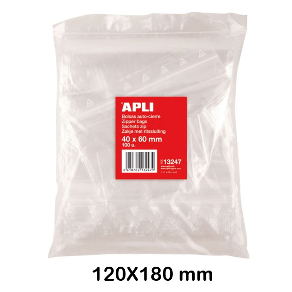 paquete 100 bolsas autocierre 120x180mm