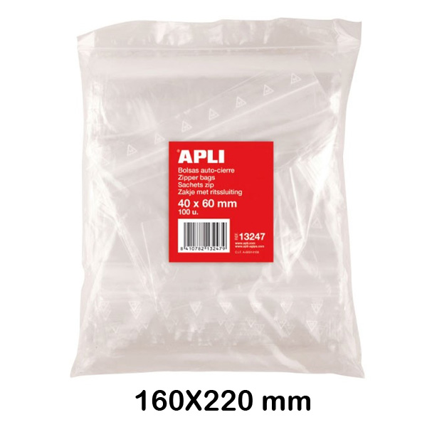 paquete 100 bolsas autocierre 160x220mm