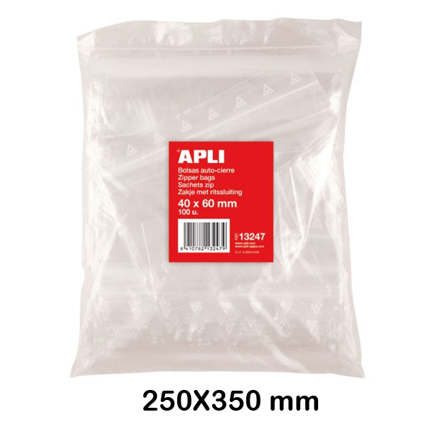 paquete 100 bolsas autocierre 250x350mm