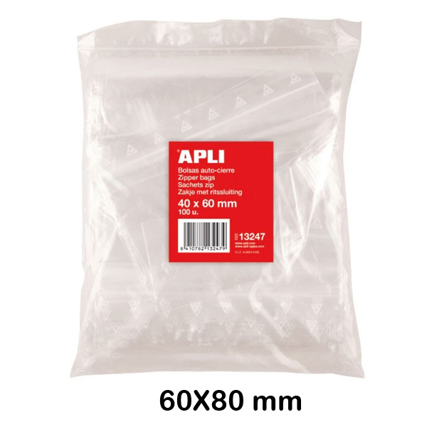 paquete 100 bolsas autocierre 60x80mm