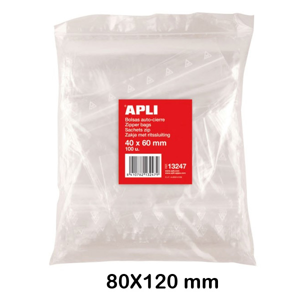 paquete 100 bolsas autocierre 80x120mm