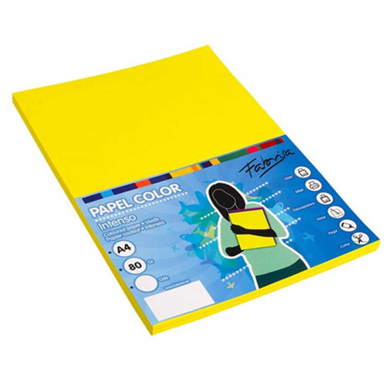 paquete 100h papel a4 80gr amarillo cana