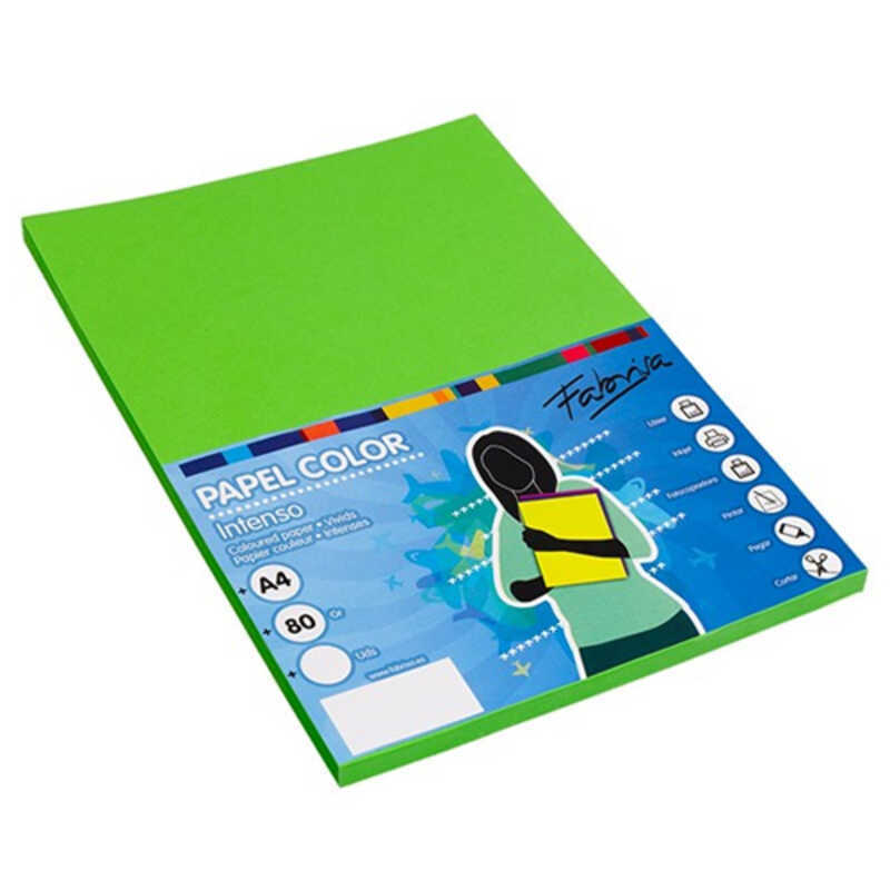 paquete 100h papel a4 80gr verde fluor.
