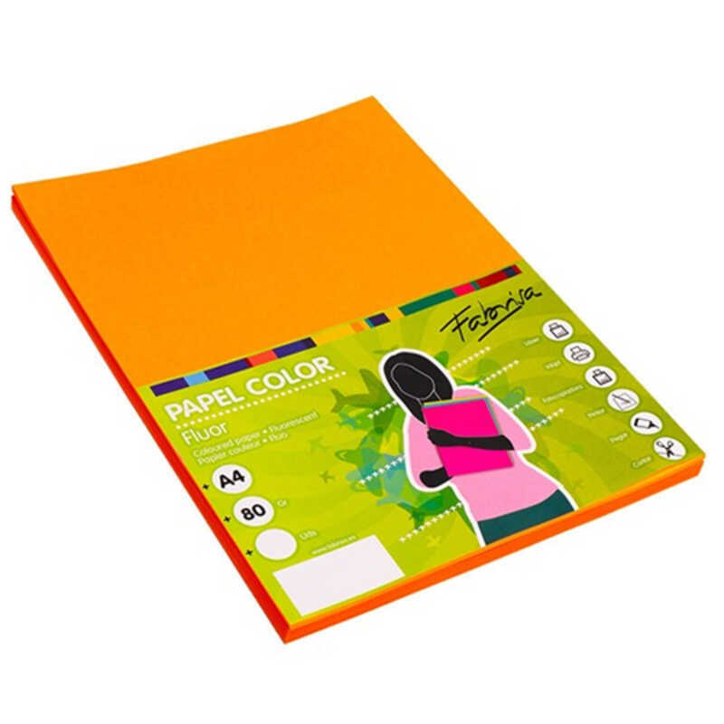 paquete 100h papel a4 80gr naranja fluor