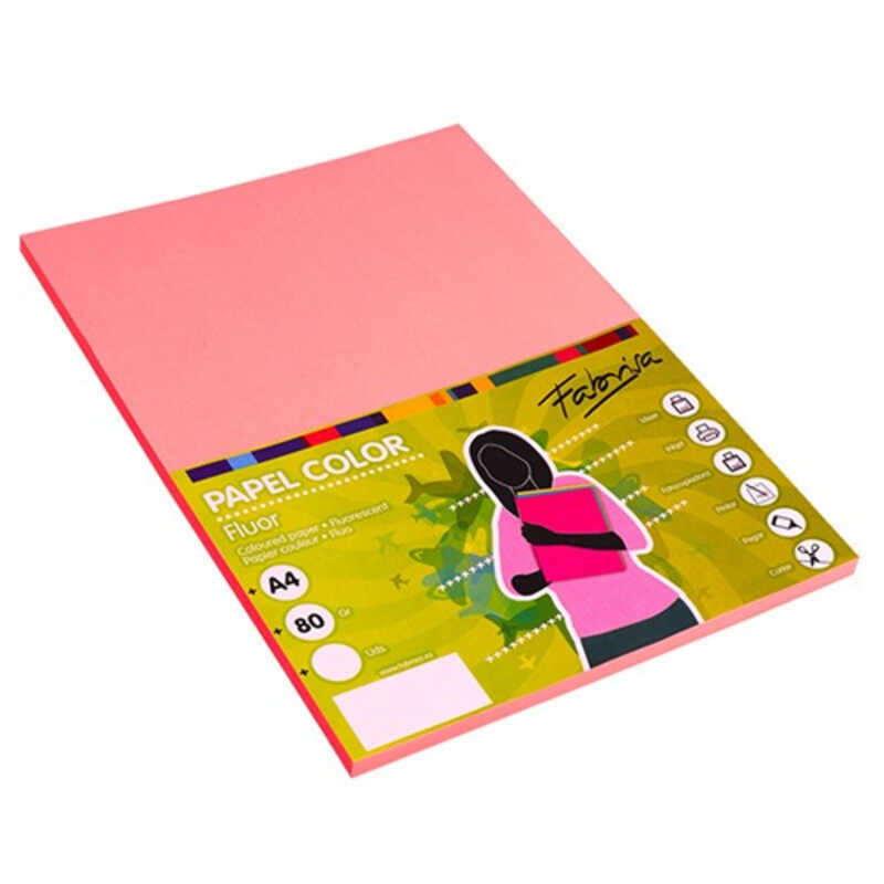 paquete 100h papel a4 80gr fucsia fluor.
