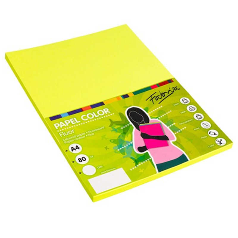 paquete 100h papel a4 80gr amarillo fluo