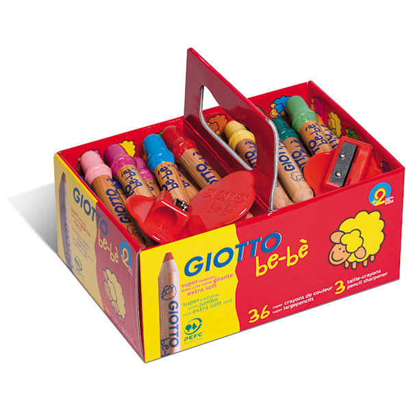 caja 36 colores be-be + 3 sacapuntas
