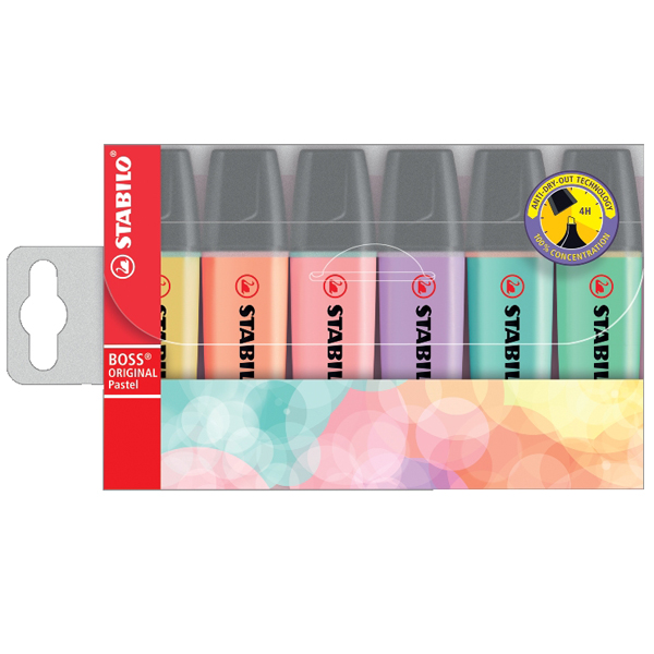 paq.6 rotuladores fluor.stabilo pastel