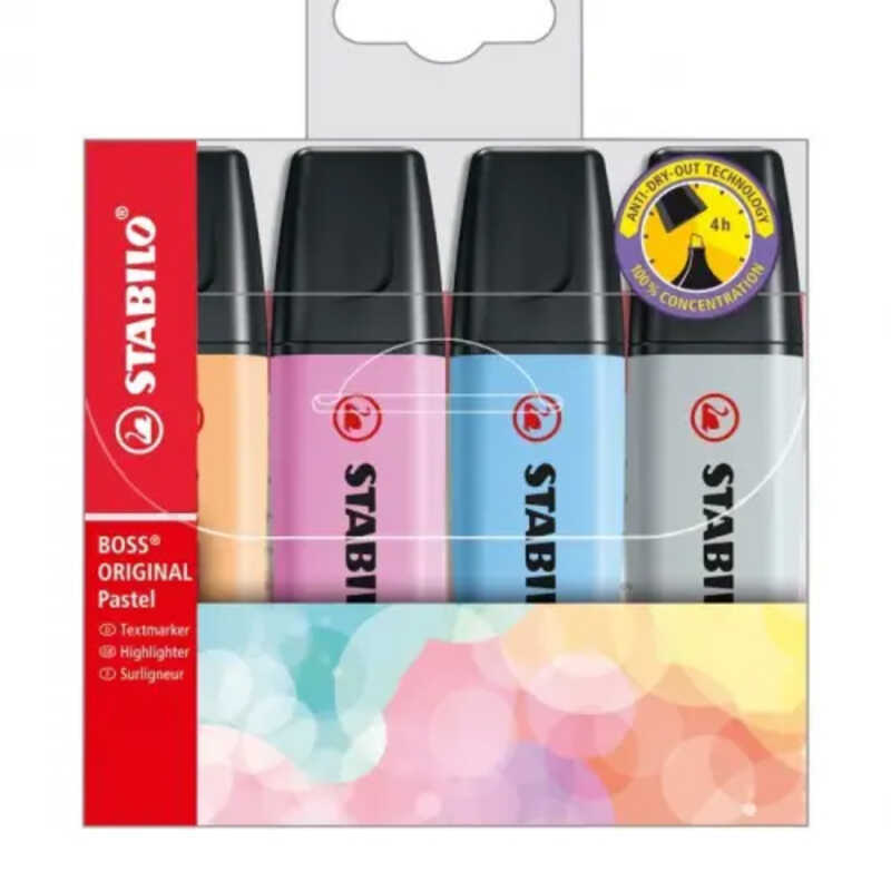 paq.4 rotuladores fluor.stabilo pastel