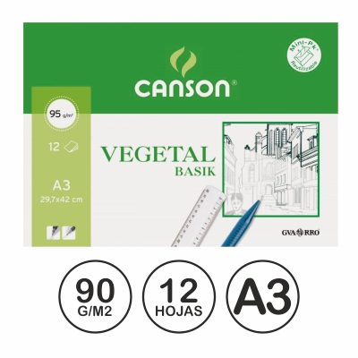 paquete 12 hojas vegetal a3 90/95g