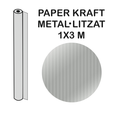 rollo papel kraft 1x3mt plata