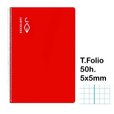 libreta t.folio 5x5 c/margen 50h.roja