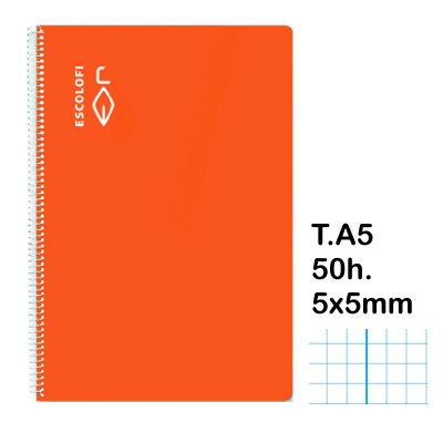 libreta t.4 cuad. 5x5mm c/m 50h. naranja