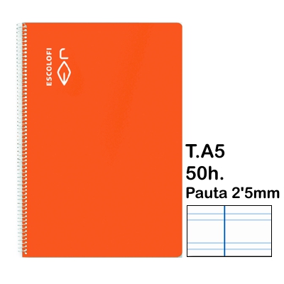 libreta t.4 pauta 2,5mm 50h a5 naranja