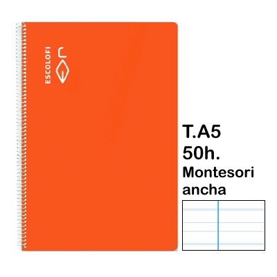 libreta t.4 montesori 5 c/mg 50h naranja