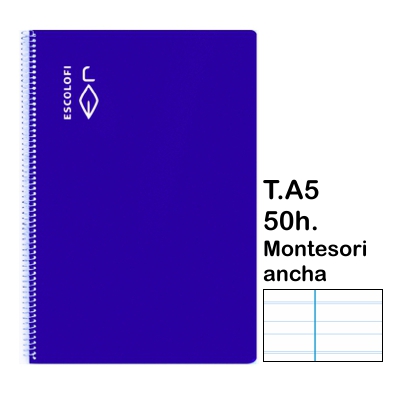 libreta t.4 montesori 5 c/mg 50h azul